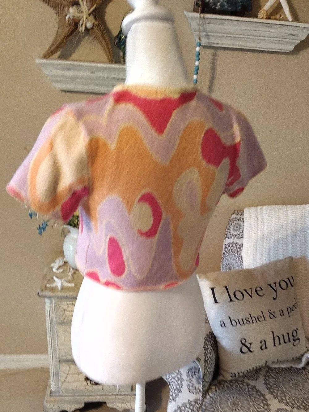 Peppermayo Pastel Knit Tie Front Crop Top in Pink & Yellow Trim Festival